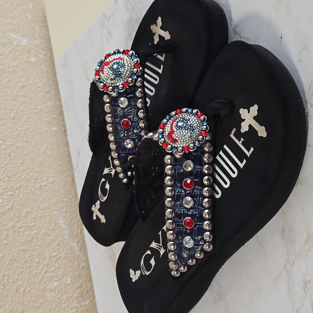 Gypsy Soule Houston Texas Embellished Black Flip Flops